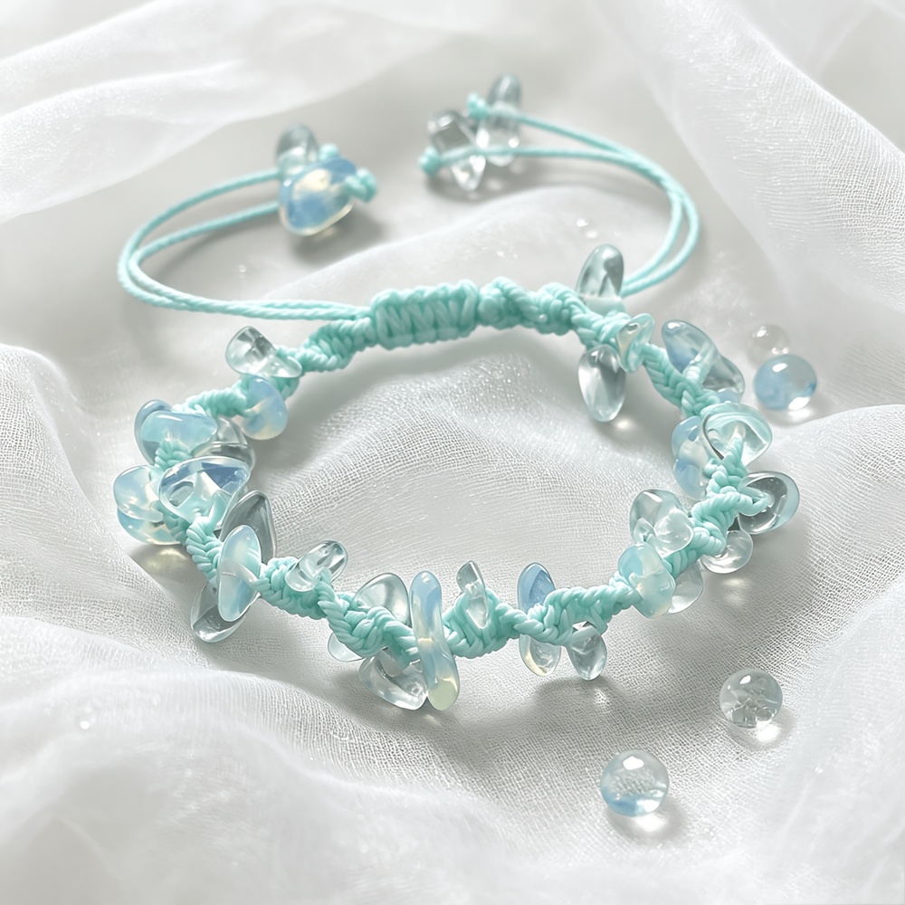 Unisex Ocean Style Blue Irregular Pebble Handwoven Rope Bracelet